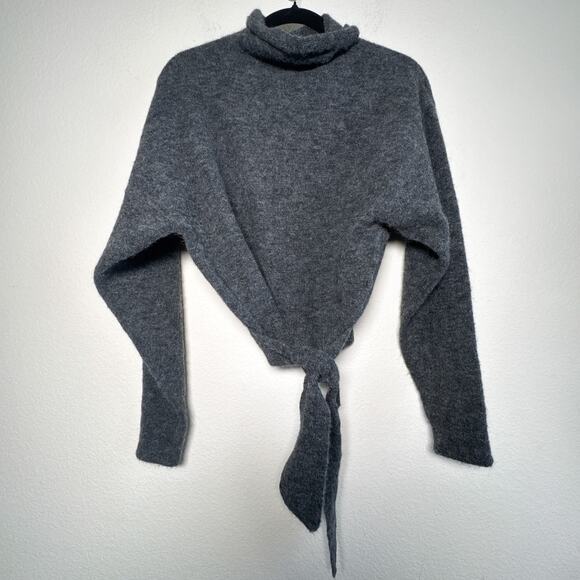 Wilfred Lorin Sweater Gray Alpaca Blend Tie Waist Turtleneck Size S - Picture 3 of 12